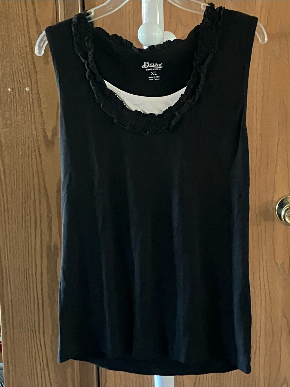 Bass Black Sleeveless Tank with Ruffle Neck